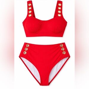 NWOT Gabifresh x Swimsuits For All Red Ribbed Bikini Top & Bottom Set Size 20